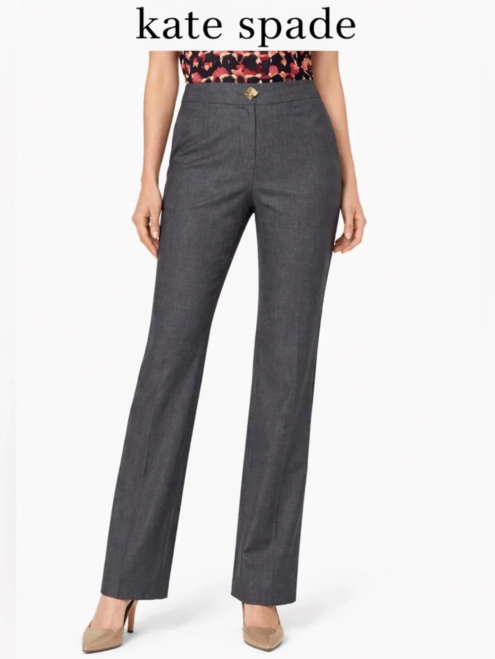 KATE SPADE New York Ali Flared Trousers Gray Wool Blend Pant Size 4 Women’s